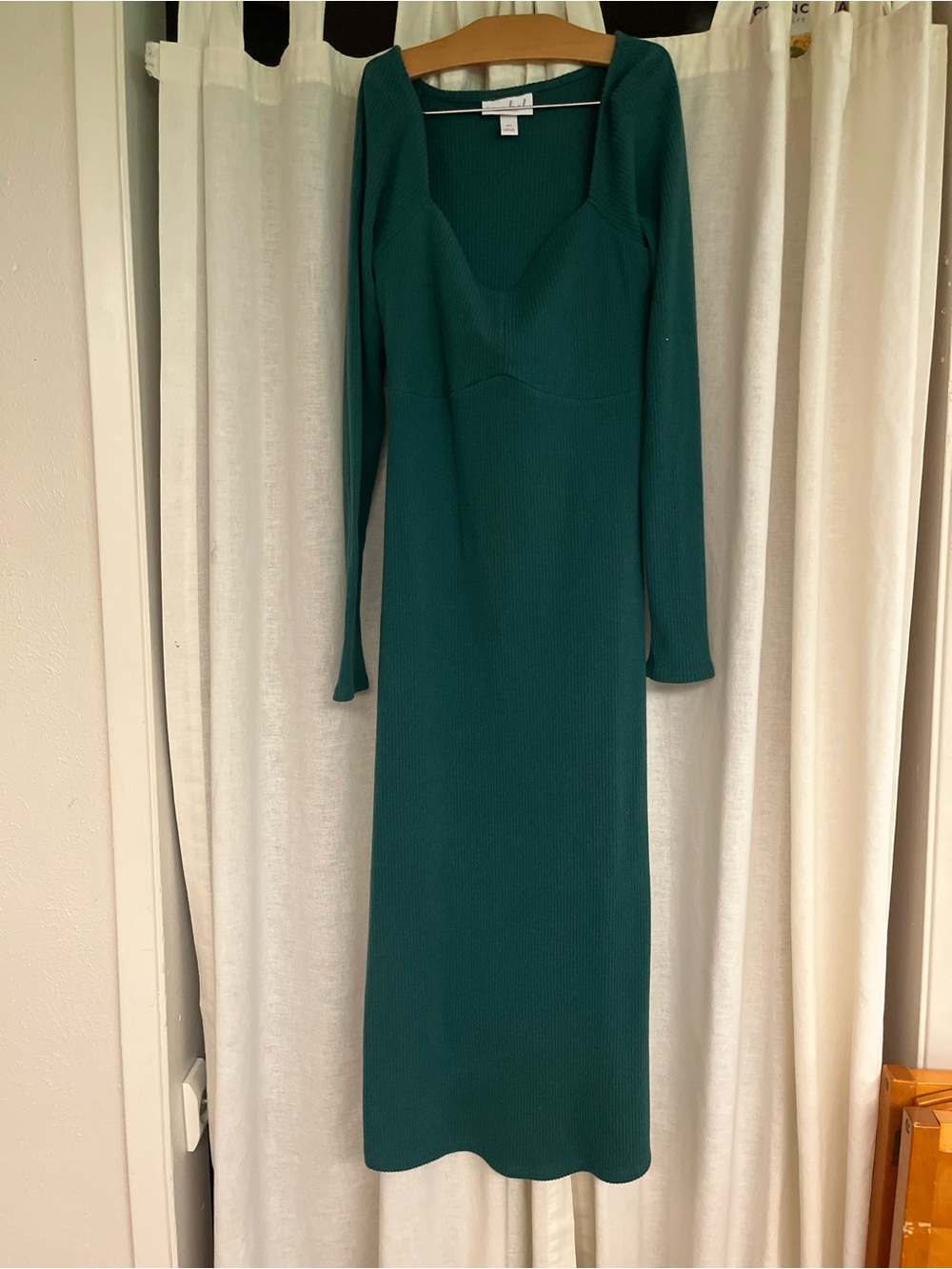 Maternity Long Sleeve Square Neck Ribbed Knit Form fitted Dress - Teal